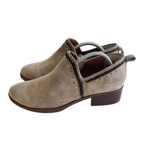 Latigo Booties Women's 8.5 Tan Beige Western Studded Ankle Suede leather